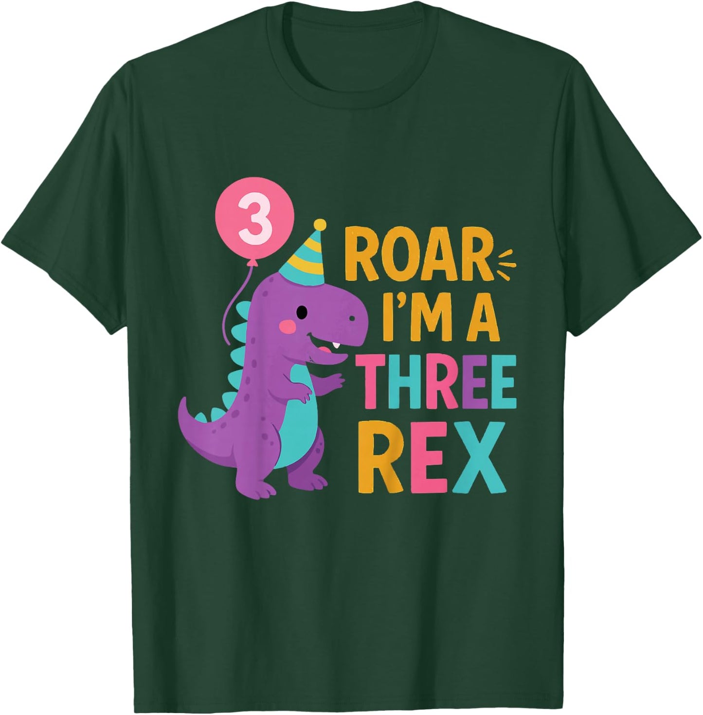 Kids 3rd Birthday Dinosaur Girl T-Rex Matching Family Party Three T-Shirt - T-Shirt | Forest