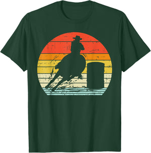 Barrel Racing Sunset Retro 80s Rodeo Horse Racer Rider Gift T-Shirt - T-Shirt | Forest