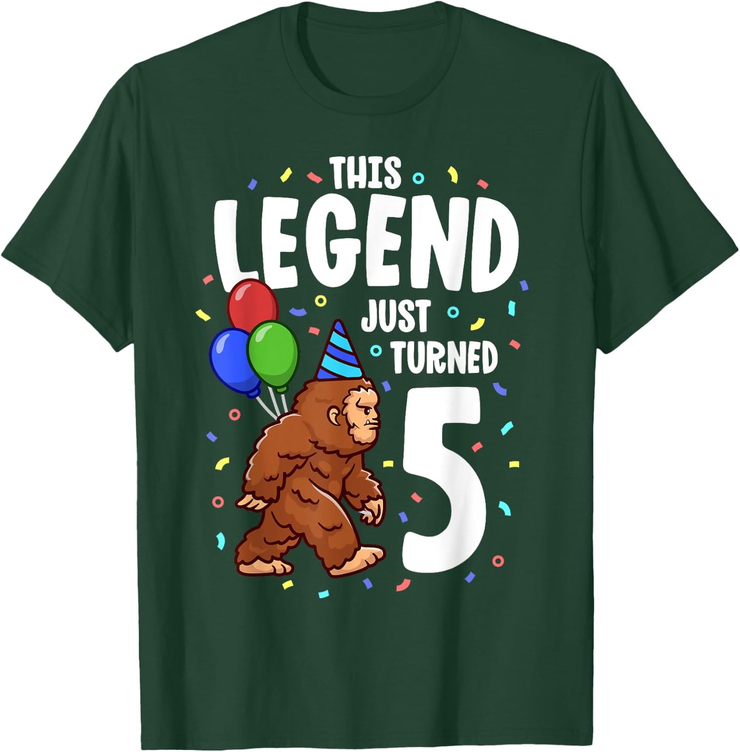 Bigfoot Birthday Party 5 Years Old Sasquatch Theme Boys T-Shirt - T-Shirt | Forest