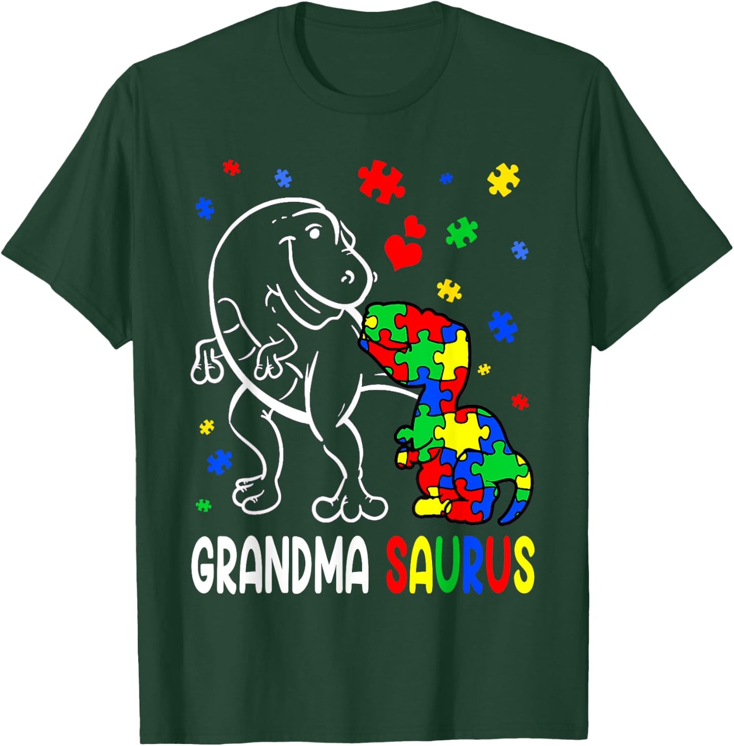 Grandma Saurus Autism Awareness Autistic Dinosaur Family T-Shirt - T-Shirt | Forest