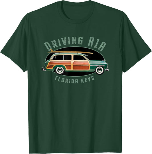 Driving A1A down the Florida Keys Vintage Surfing Design. T-Shirt - T-Shirt | Forest