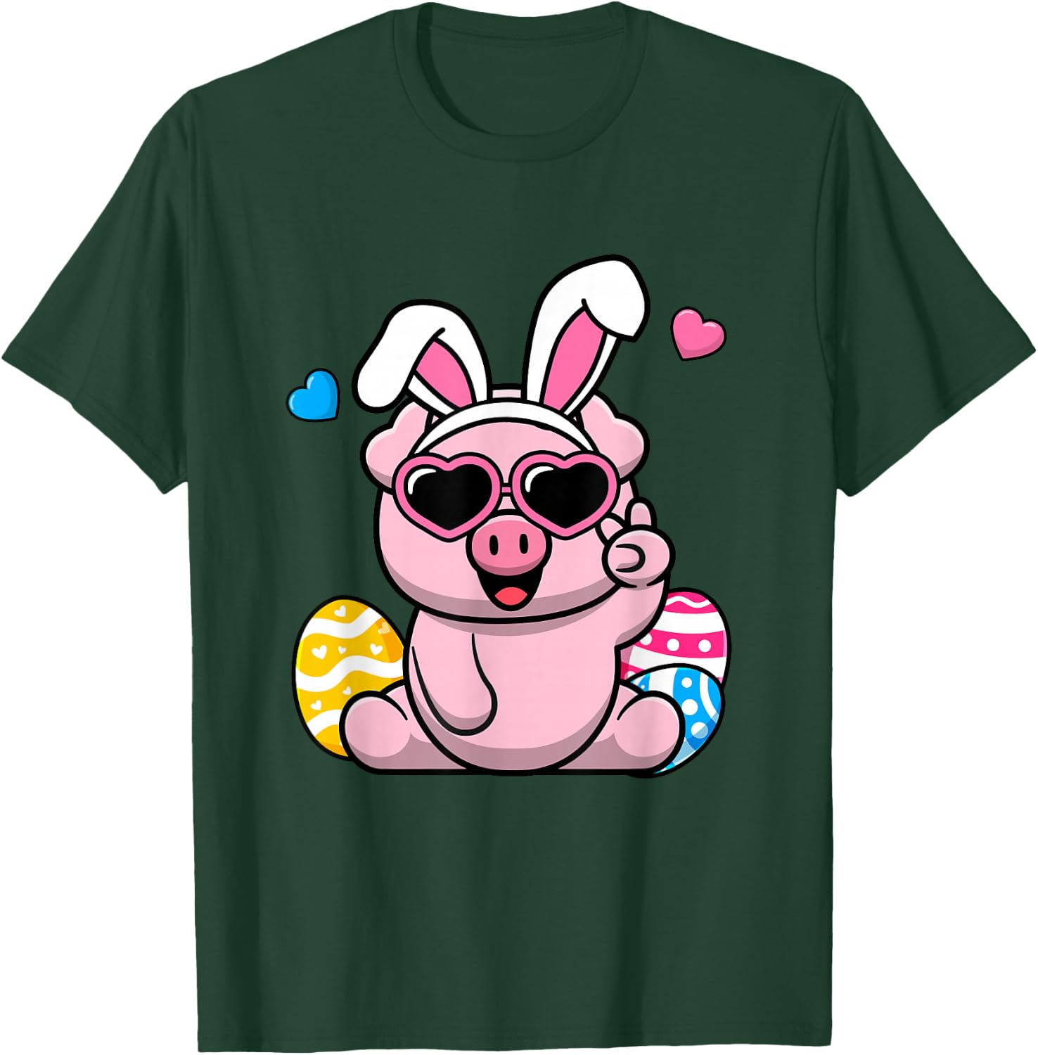 Cute Pig Bunny Ears Easter Day Boy Girl Kids T-Shirt - T-Shirt | Forest