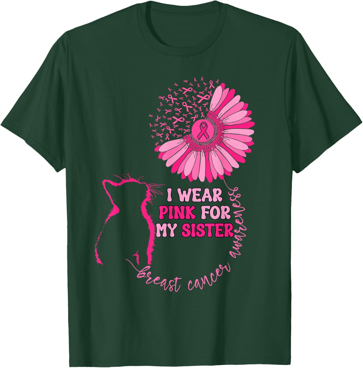 Groovy I Wear Pink For My Sister Breast Cancer Awareness Cat T-Shirt - T-Shirt | Forest