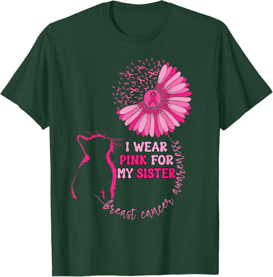 Groovy I Wear Pink For My Sister Breast Cancer Awareness Cat T-Shirt - T-Shirt | Forest