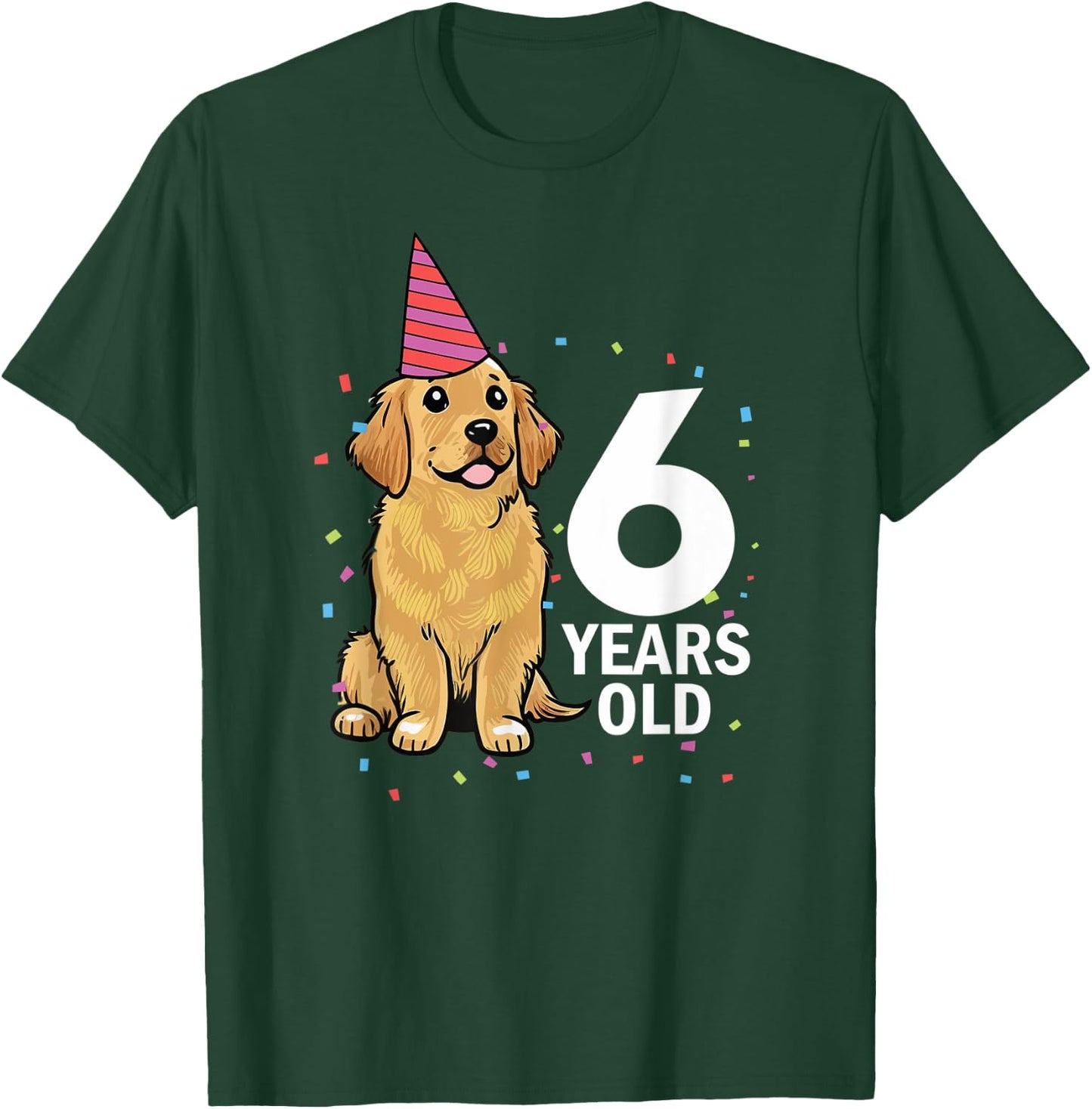 Cute 6 Years Old Birthday Golden Retriever Dog 6th Party Kid T-Shirt - T-Shirt | Forest