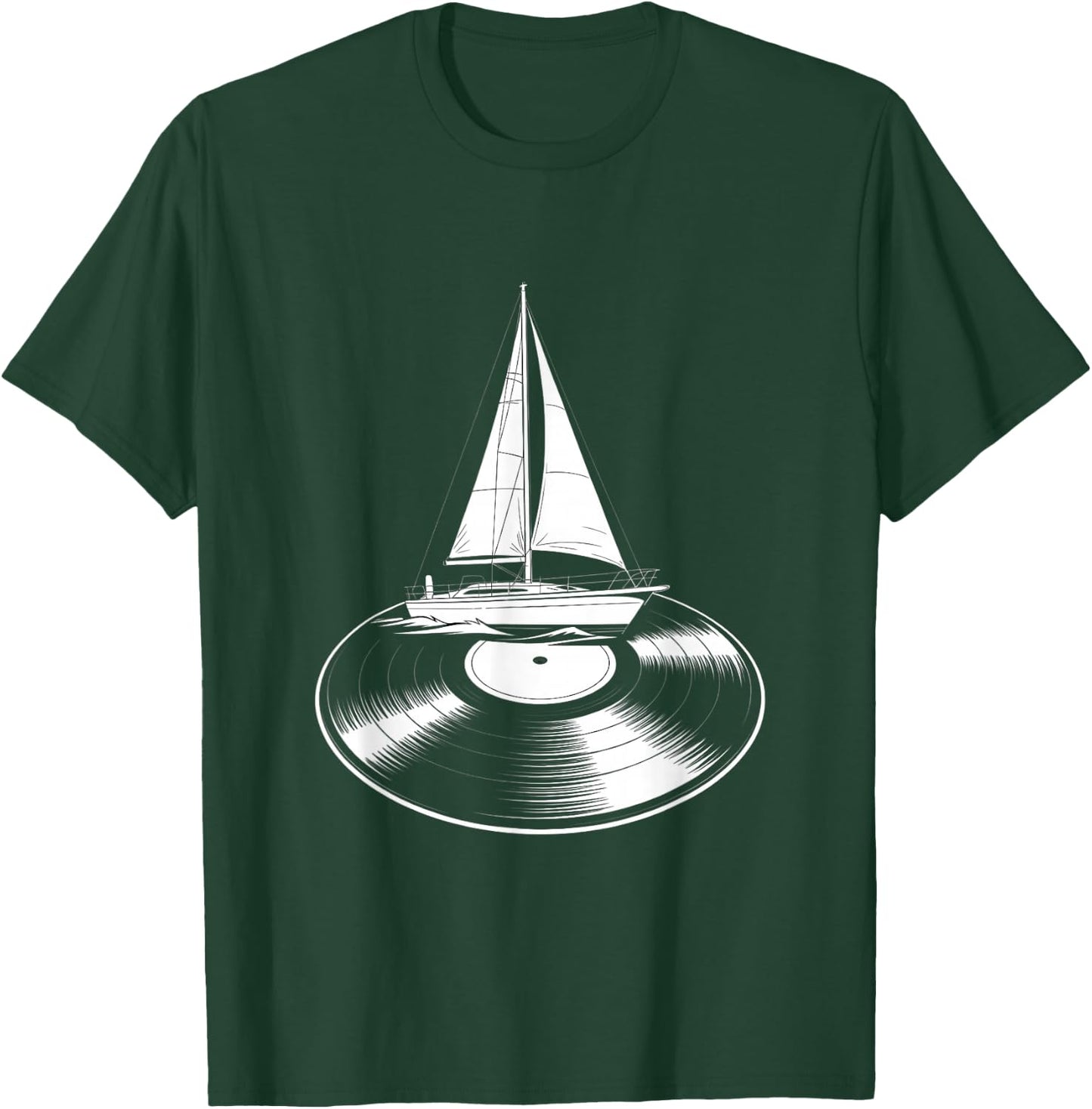 Funny Sailboat Vinyl Record Music Lover Sailing T-Shirt - T-Shirt | Forest