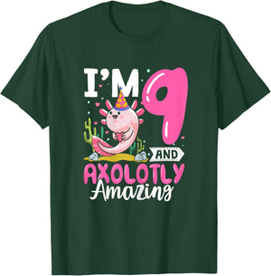 9th Birthday Shirt Girl Axolotl 9 Year Old Birthday T-Shirt - T-Shirt | Forest