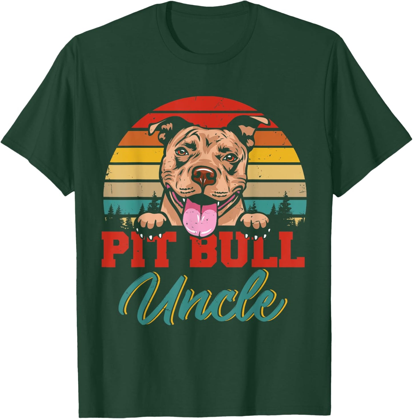 Vintage Retro Pit Bull Uncle Cool Father's Day Dog Lover T-Shirt - T-Shirt | Forest