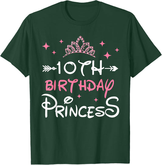 10th Birthday Princess Crown 10 Year Old Birthday Girl Party T-Shirt - T-Shirt | Forest