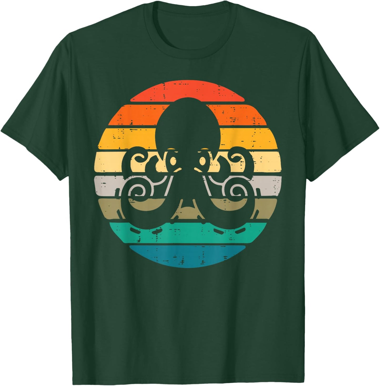 Octopus Silhouette Sunset Retro Cephalopod Men Women Kids T-Shirt - T-Shirt | Forest