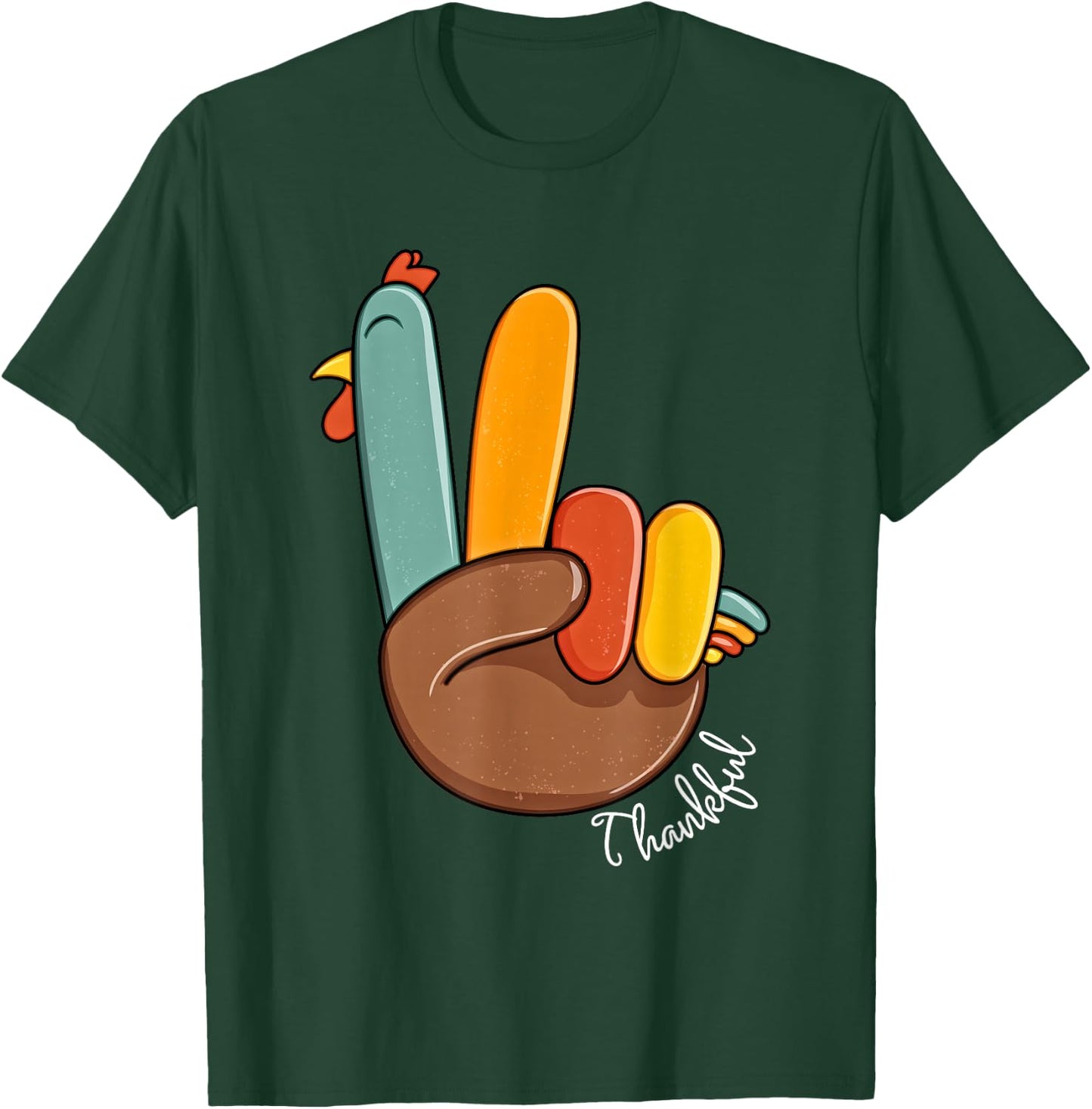 Peace Sign Turkey Hand Cool Thanksgiving Hippie - Men Women T-Shirt - T-Shirt | Forest