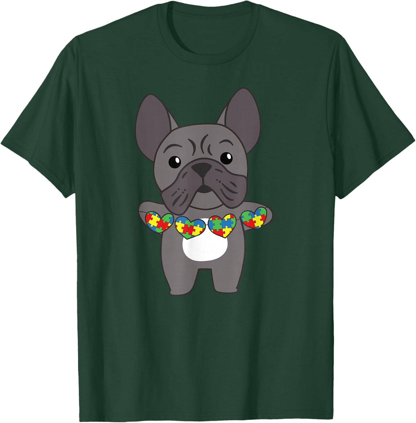 Autism Awareness Month Puzzle Heart french bulldog dog Women Kids T-Shirt - T-Shirt | Forest