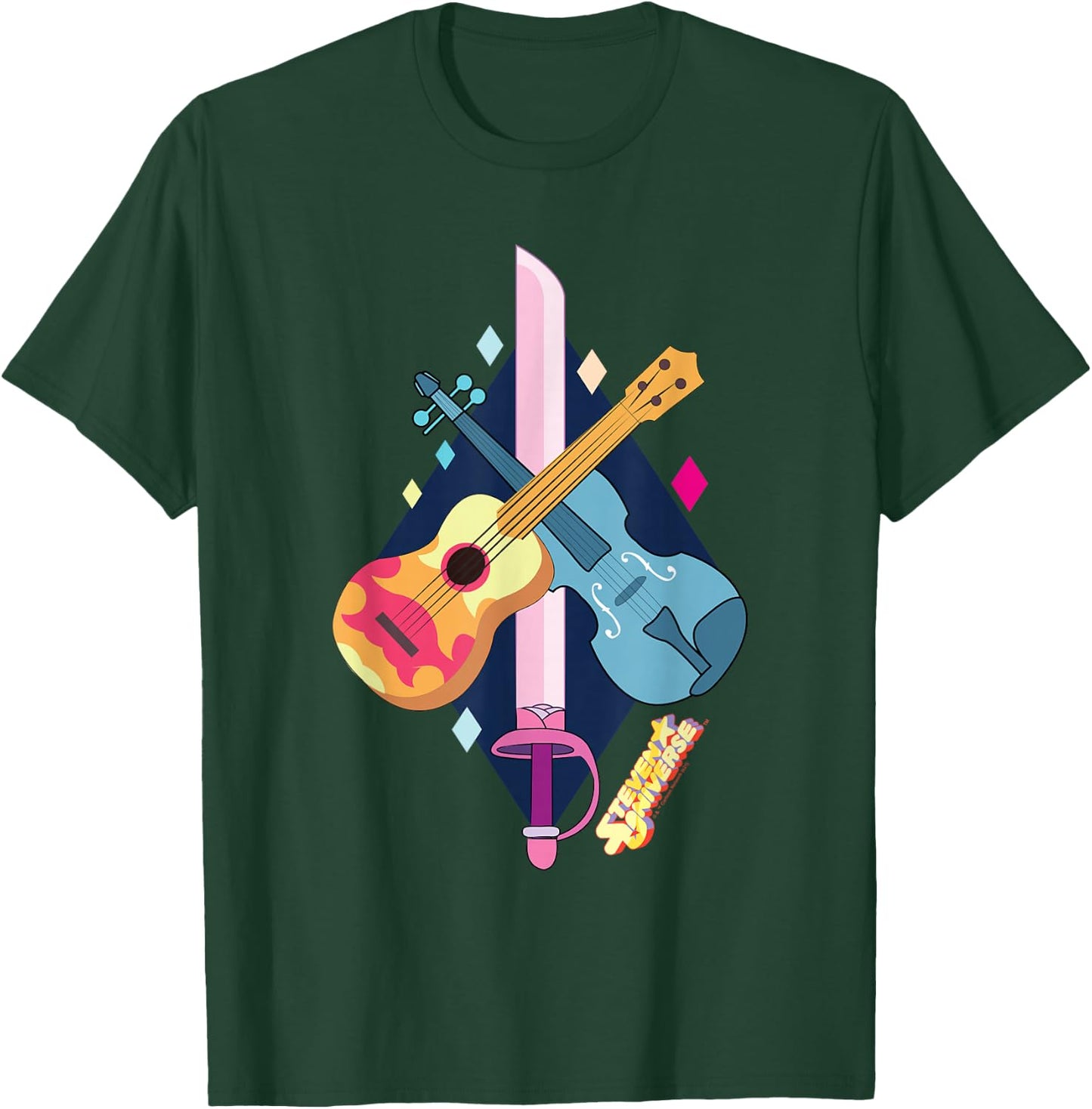 Steven Universe Rose Quartz Swords and Guitars T-Shirt - T-Shirt | Forest