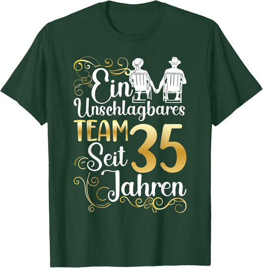 Linen Wedding 35 Years Married Wedding Anniversary , black, s T-Shirt - T-Shirt | Forest