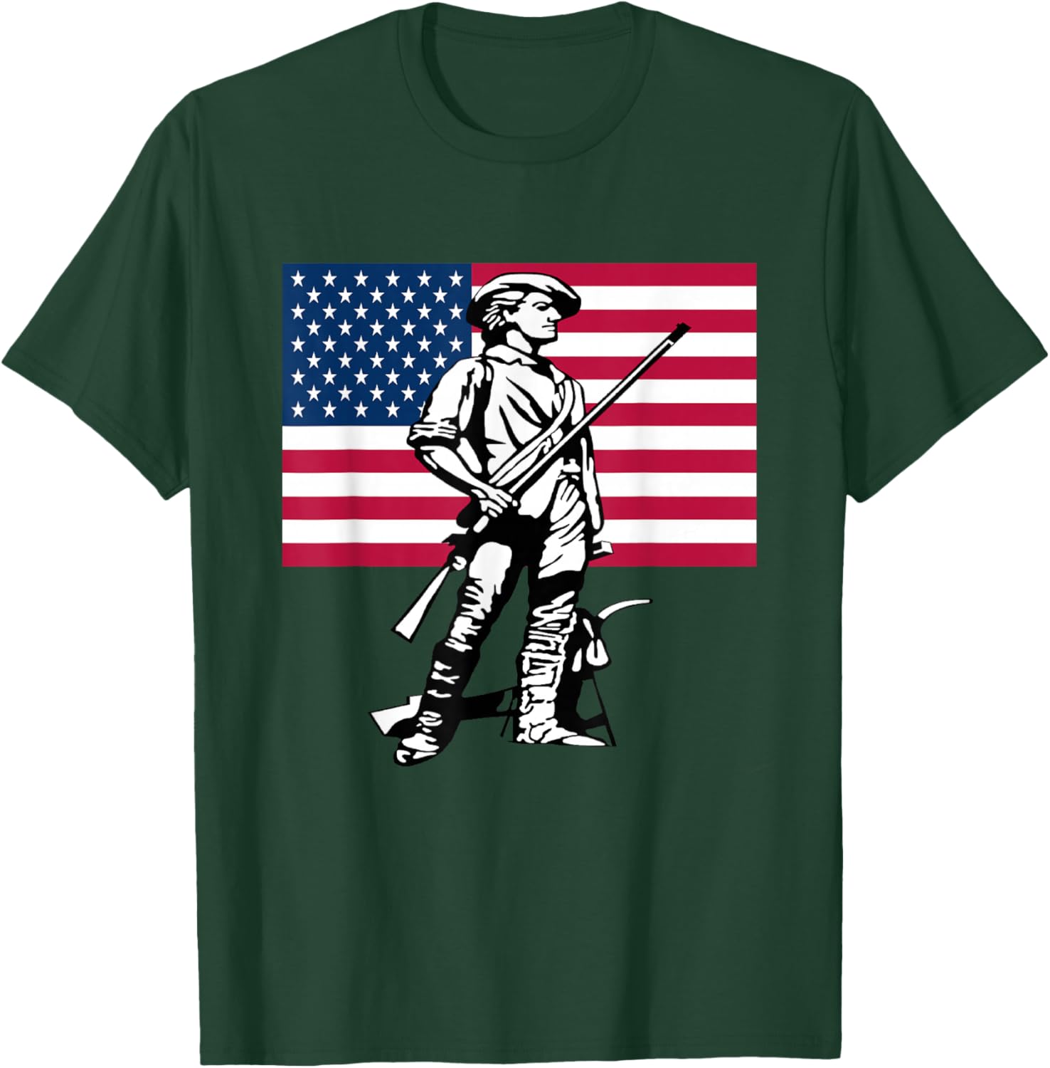 Minute Man Statue with American Flag Backdrop T-Shirt - T-Shirt | Forest