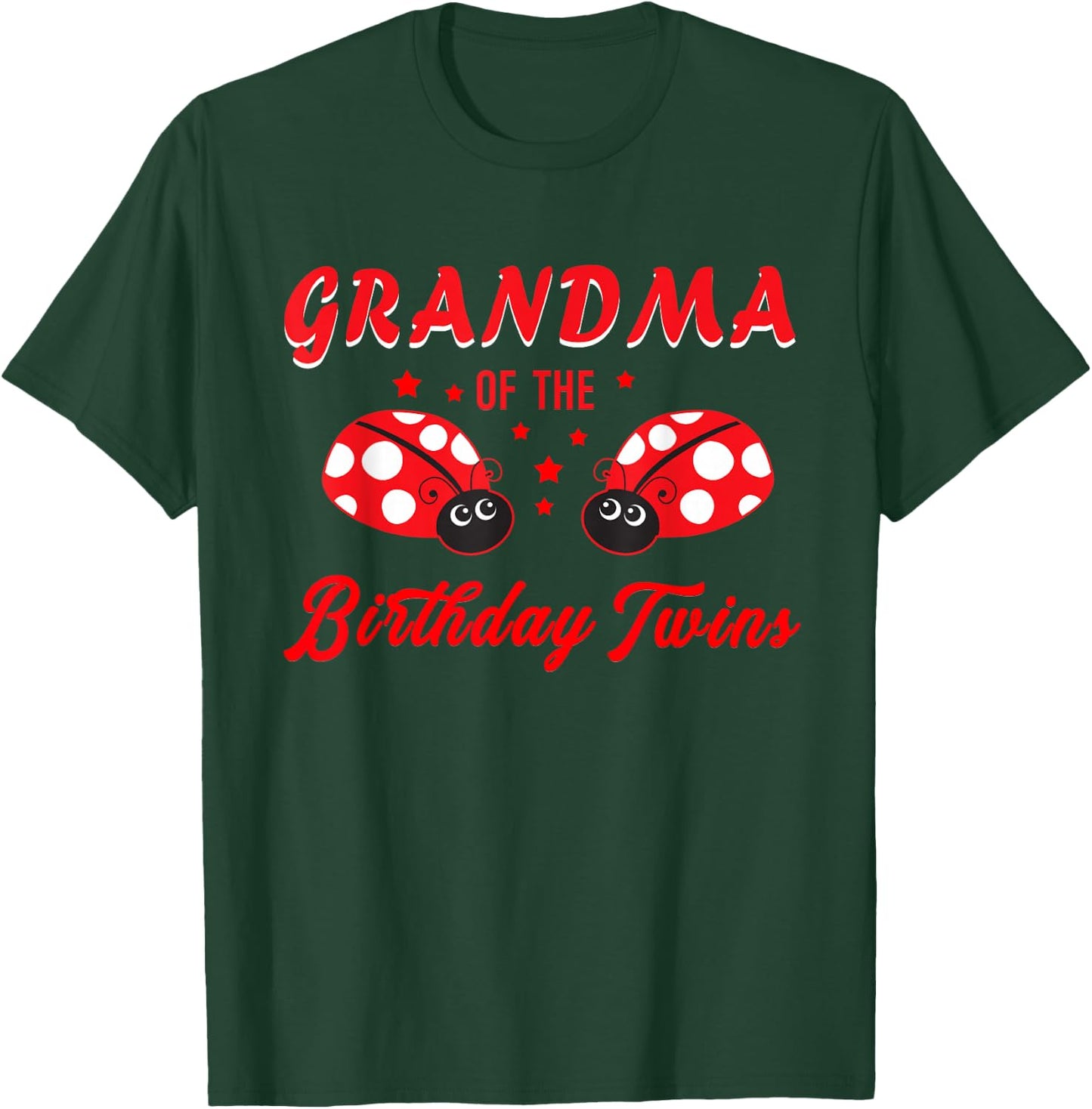 Grandma Of The Birthday Twins Ladybug Birthday Of Twin Girls T-Shirt - T-Shirt | Forest