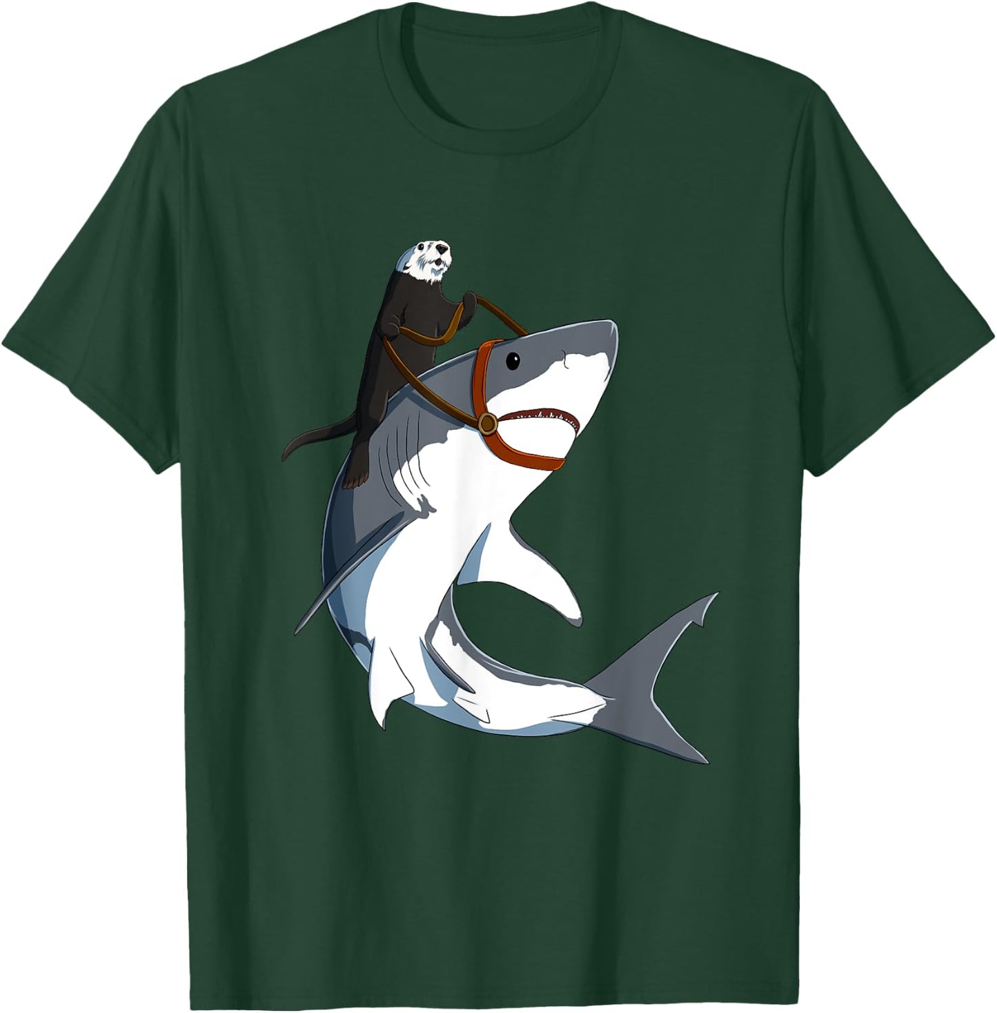 Funny Sea Otter Riding Shark T-Shirt - T-Shirt | Forest