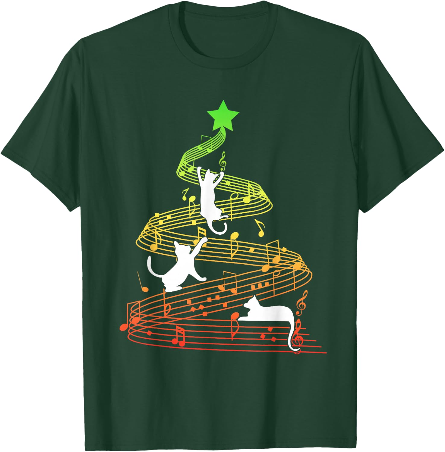 Cat Music Christmas Musician Feline Lover Xmas Pajamas T-Shirt - T-Shirt | Forest