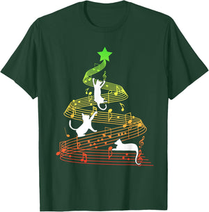 Cat Music Christmas Musician Feline Lover Xmas Pajamas T-Shirt - T-Shirt | Forest