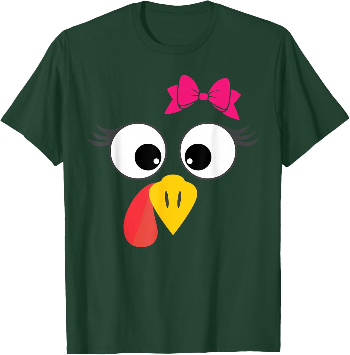 Turkey Face Girl Cute Bow Thanksgiving T-Shirt - T-Shirt | Forest