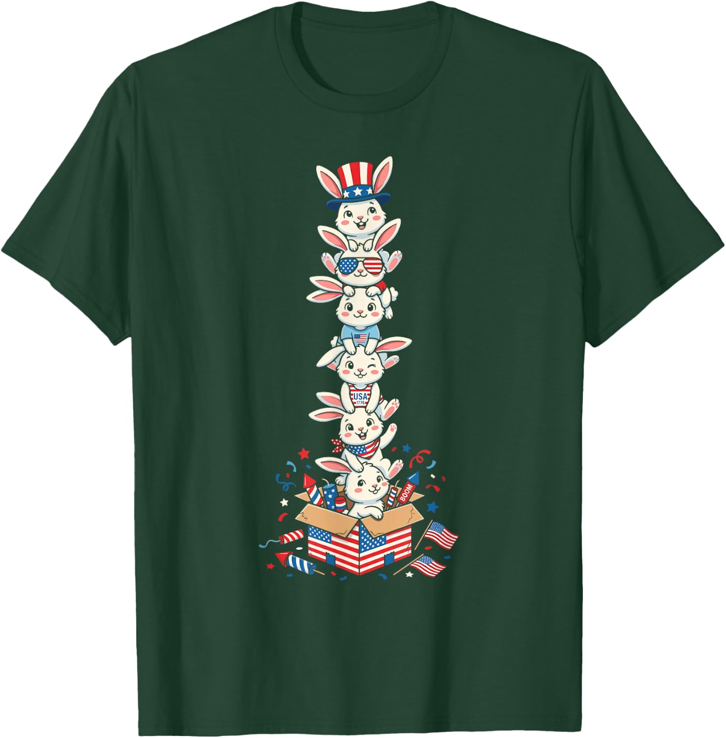 Funny Rabbit American USA Flag Memorial Day 4th of July T-Shirt - T-Shirt | Forest