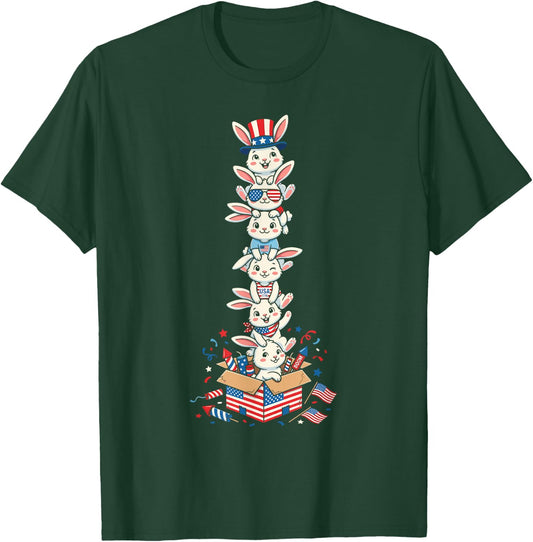 Funny Rabbit American USA Flag Memorial Day 4th of July T-Shirt - T-Shirt | Forest