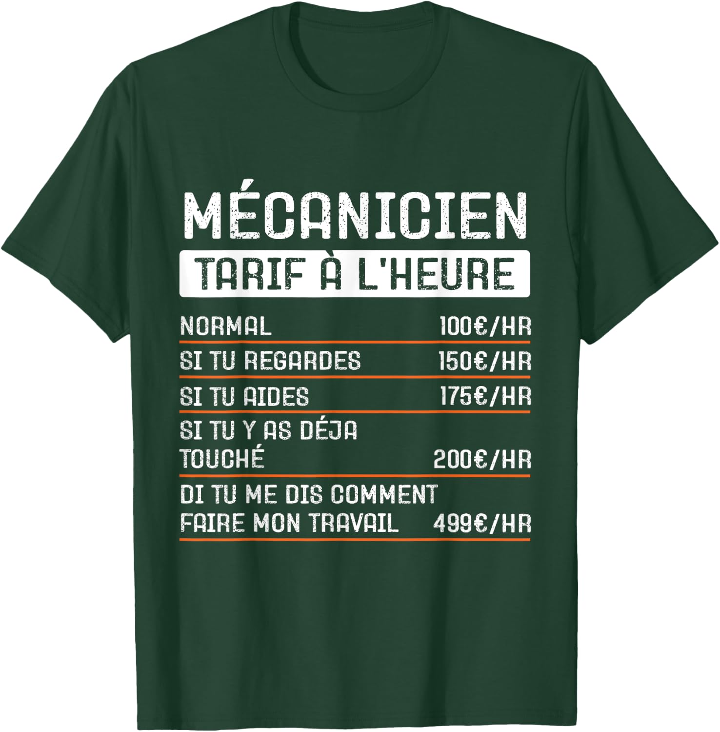 Humor Mechanic Hourly rate Gift Occupation T-Shirt - T-Shirt | Forest