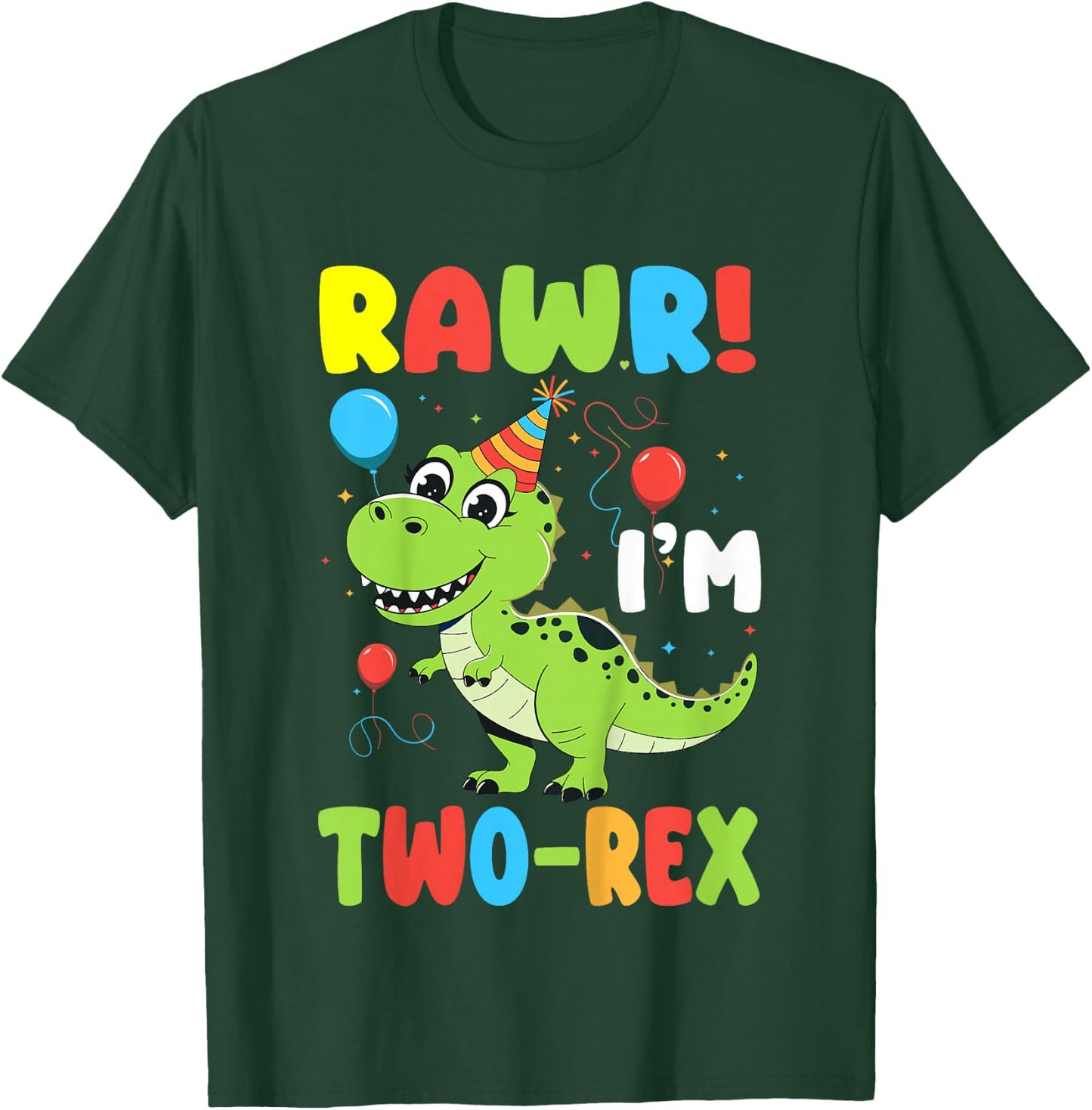 Kids Rawr I'm Two-Rex Dinosaur Kids 2nd Birthday 2 Years Old T-Shirt - T-Shirt | Forest