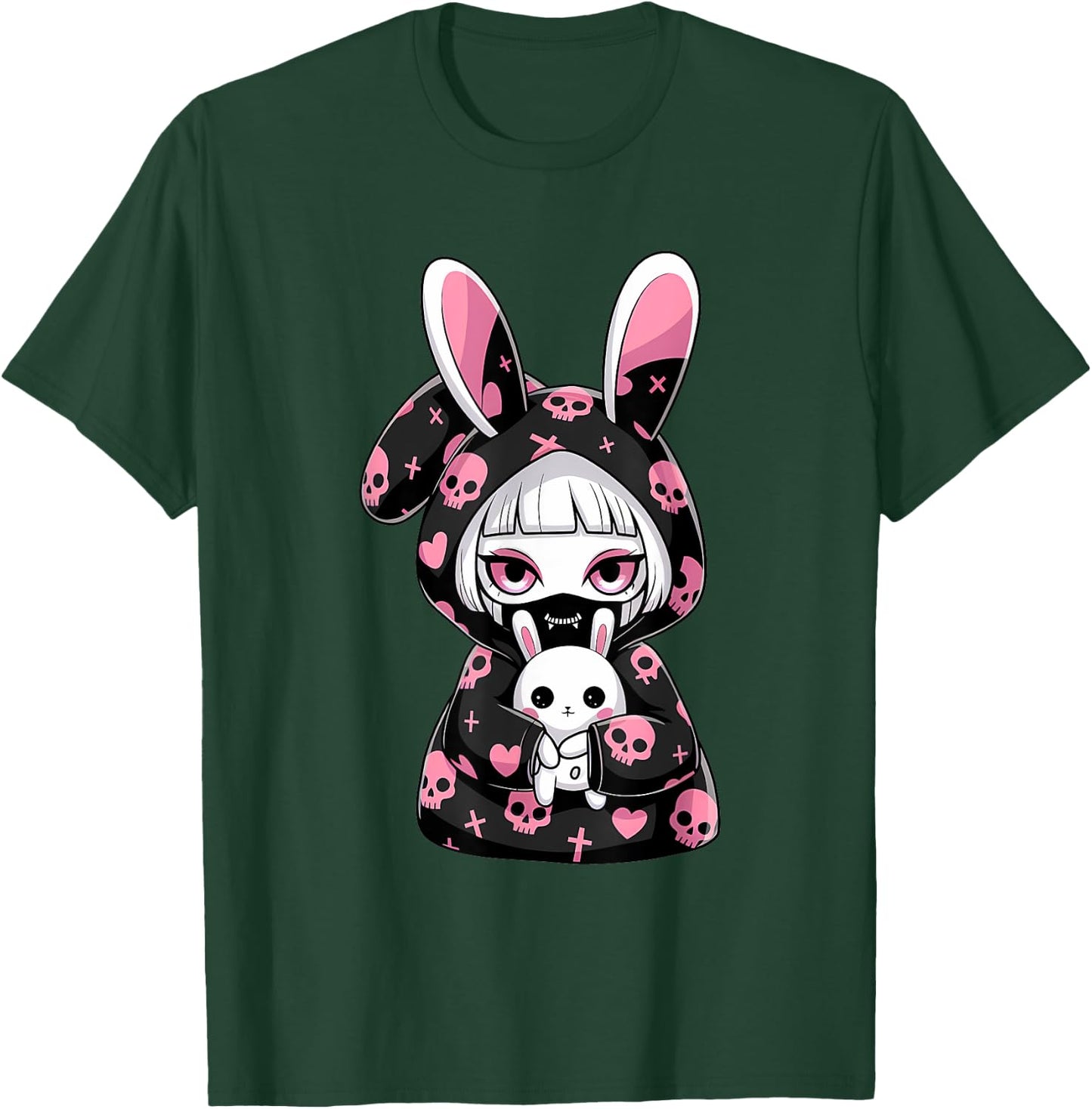 Kawaii Gothic Girl Chibi Style Bunny E-Girl Gothic Grunge T-Shirt - T-Shirt | Forest