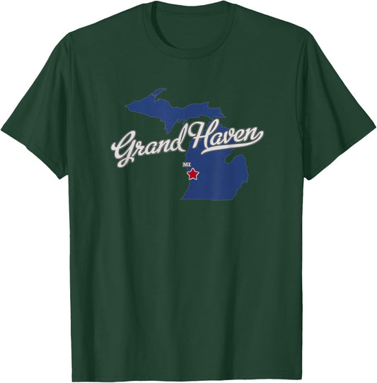 Grand Haven Michigan MI Map T-Shirt - T-Shirt | Forest