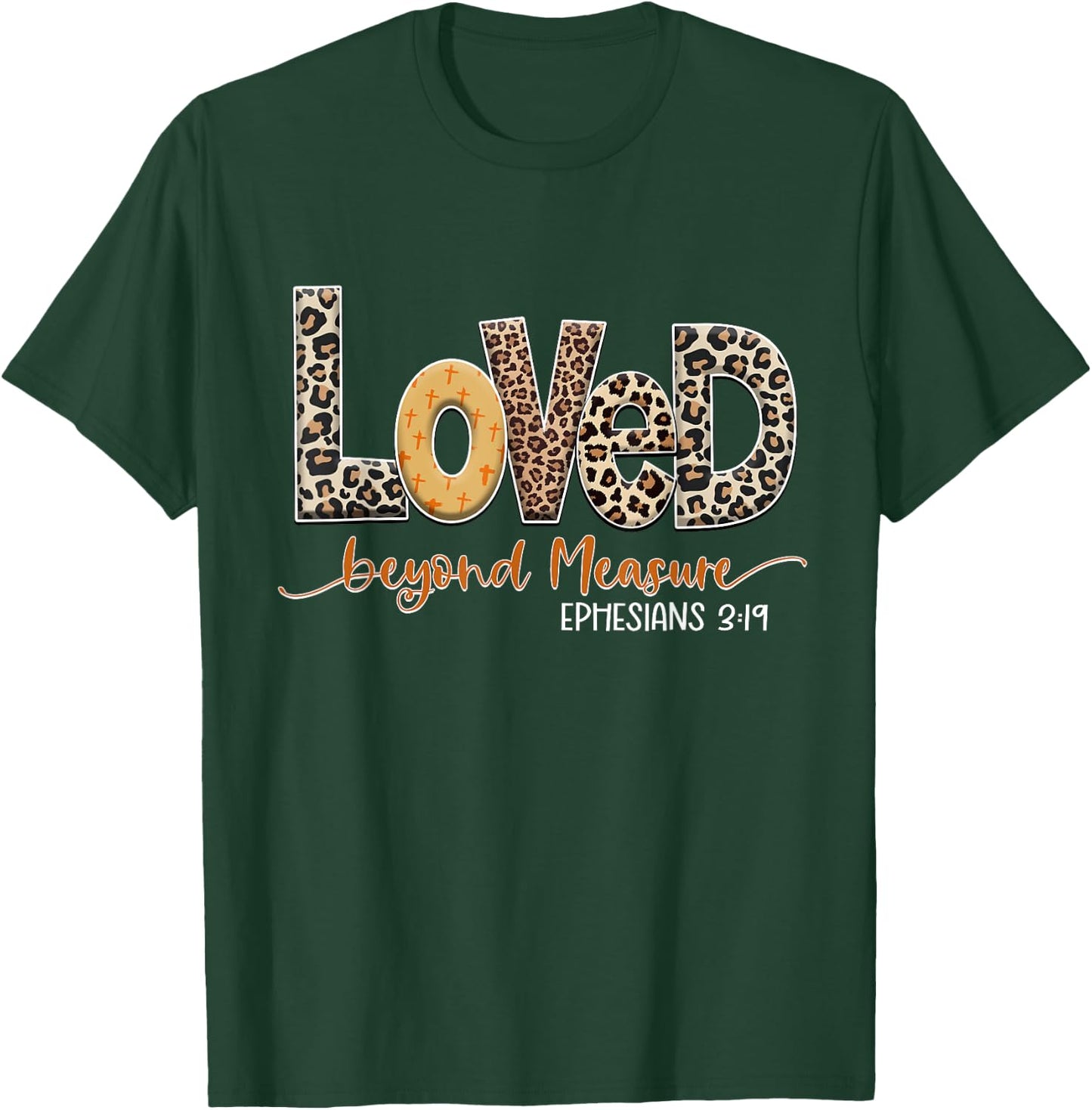 Love in Faith Beyond Measure Christian Women Leopard Cross T-Shirt - T-Shirt | Forest