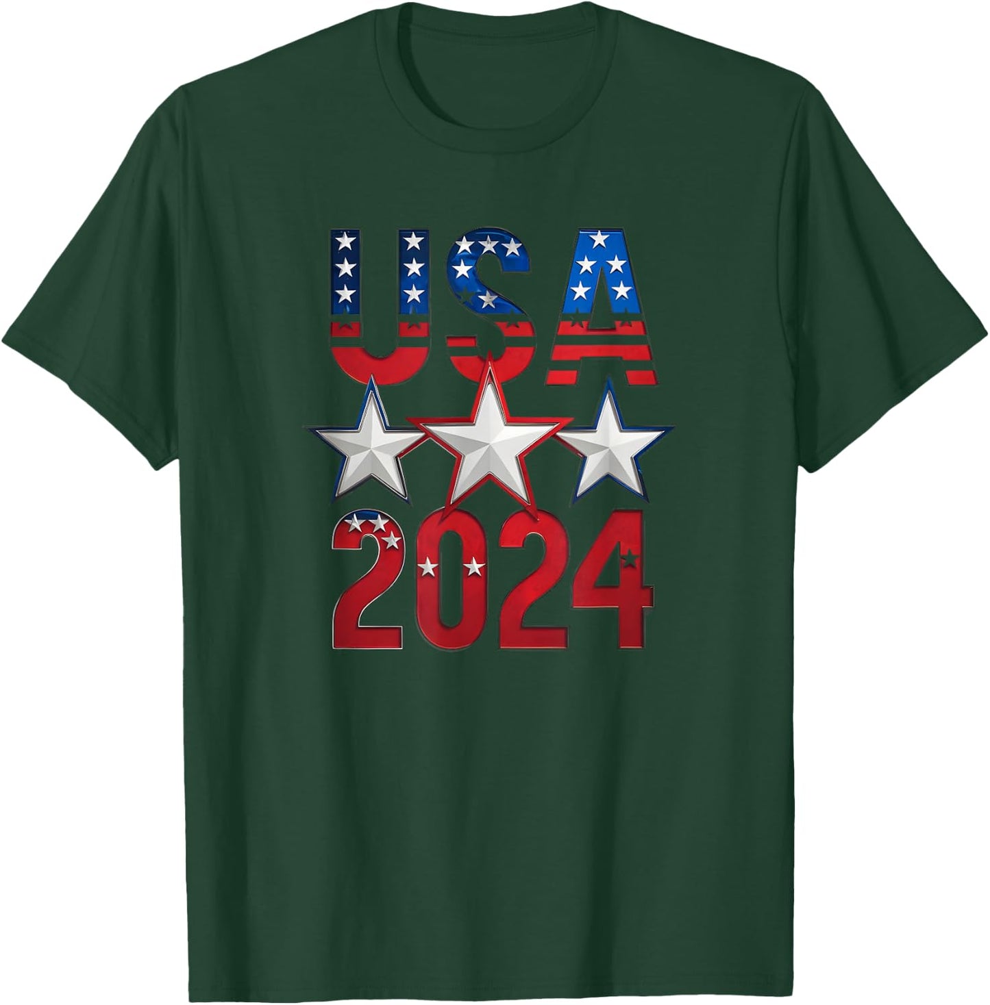 USA Patriotic Team Sports 2024, American Flag T-Shirt - T-Shirt | Forest