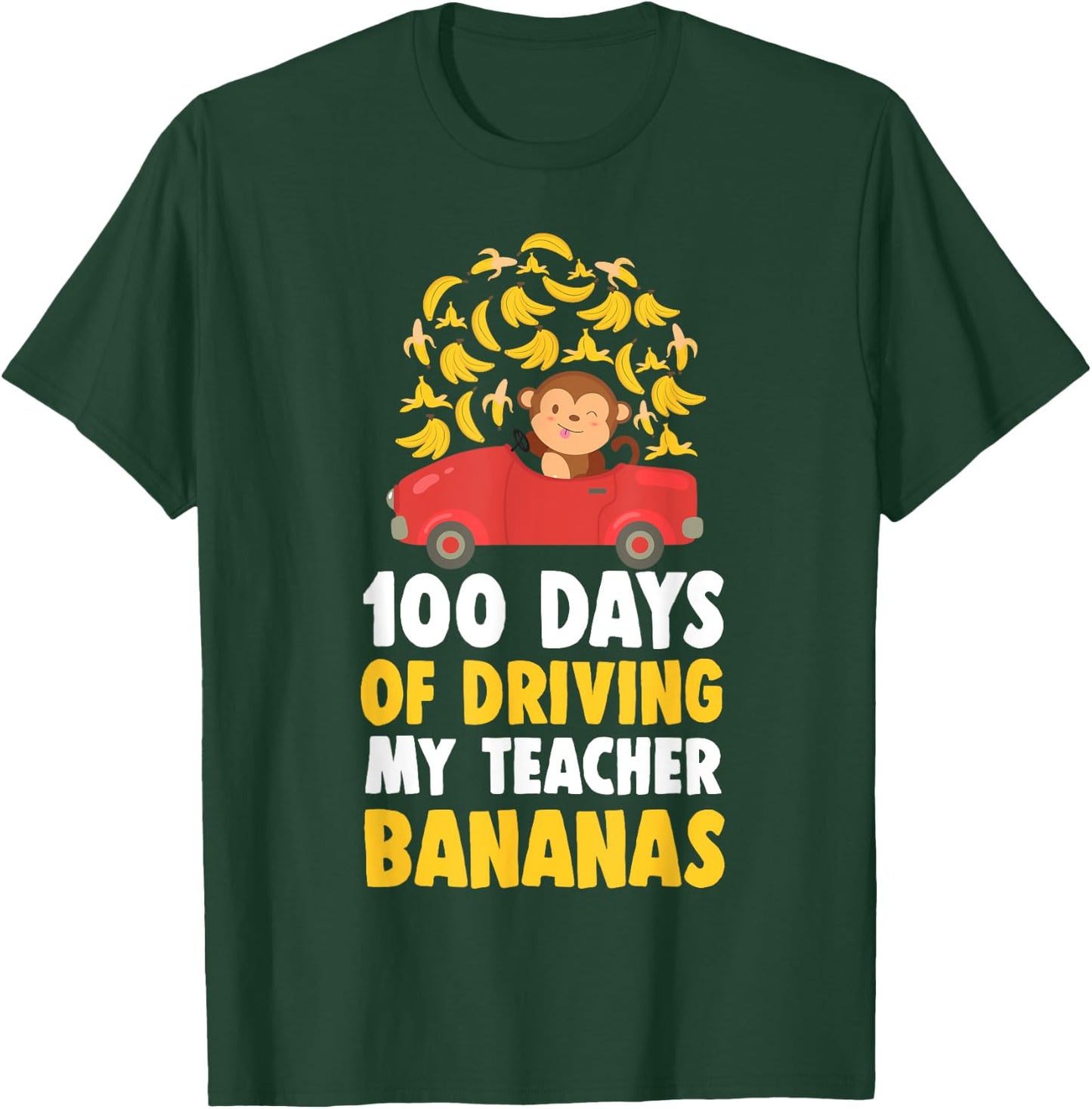 100th Day Of School Teacher Banana Monkey Pun Men Women Girls Kids T-Shirt - T-Shirt | Forest