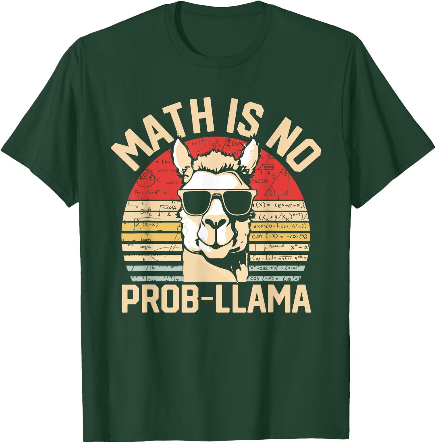 Math Is No Prob-Llama Mathematician Math Humor Retro T-Shirt - T-Shirt | Forest