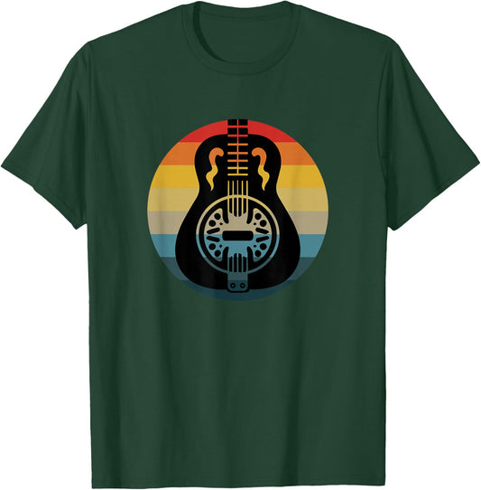 Retro Dobro Resonator Guitar Vintage Sunset Music Lover T-Shirt - T-Shirt | Forest