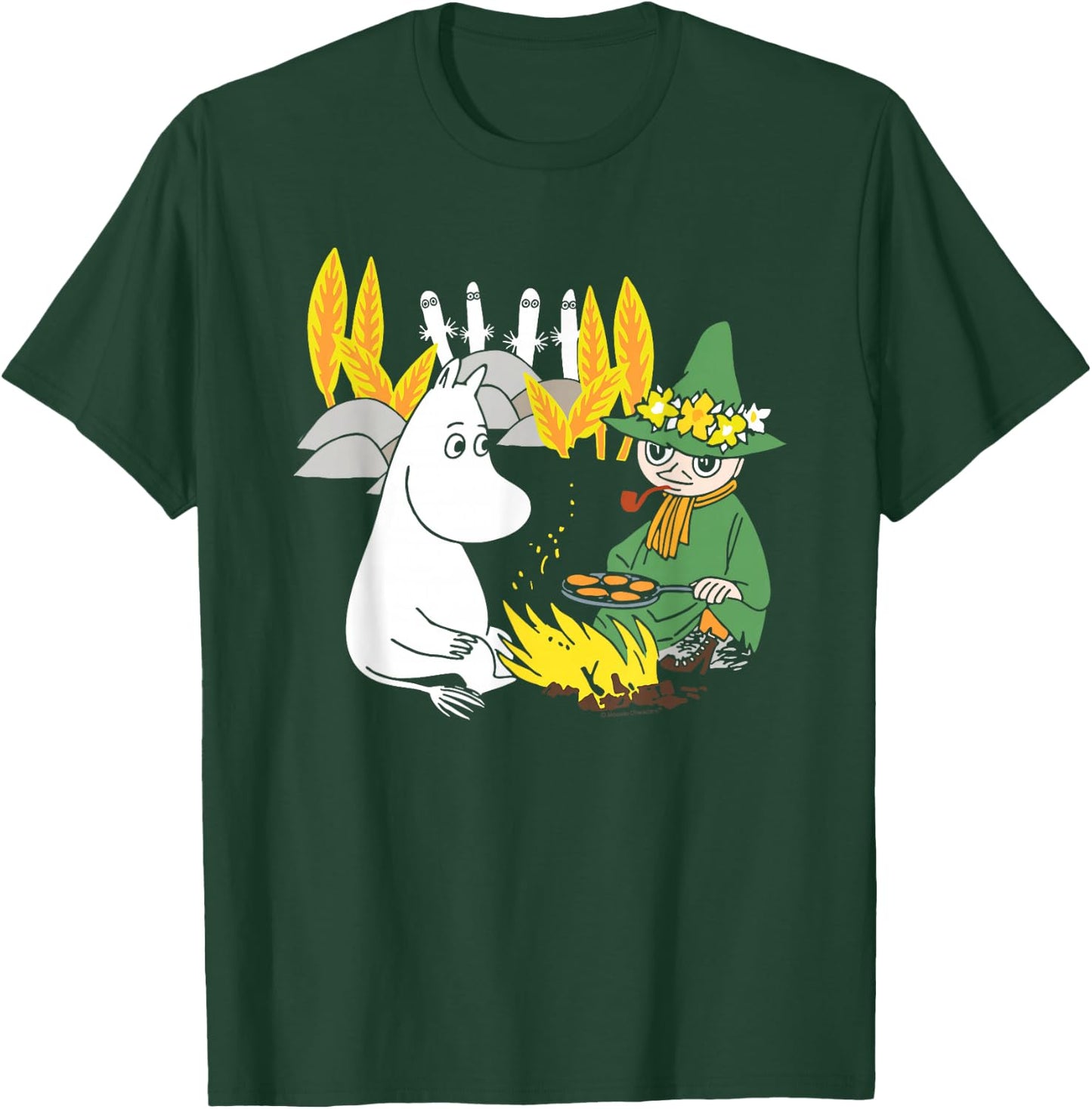 Moomin Moomintroll & Snuffkin Campfire Scary Hattifatteners , black T-Shirt - T-Shirt | Forest