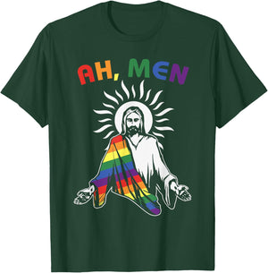 Ah Men Funny Flag LGBT Gay Pride Jesus Freedom , Black, S T-Shirt - T-Shirt | Forest