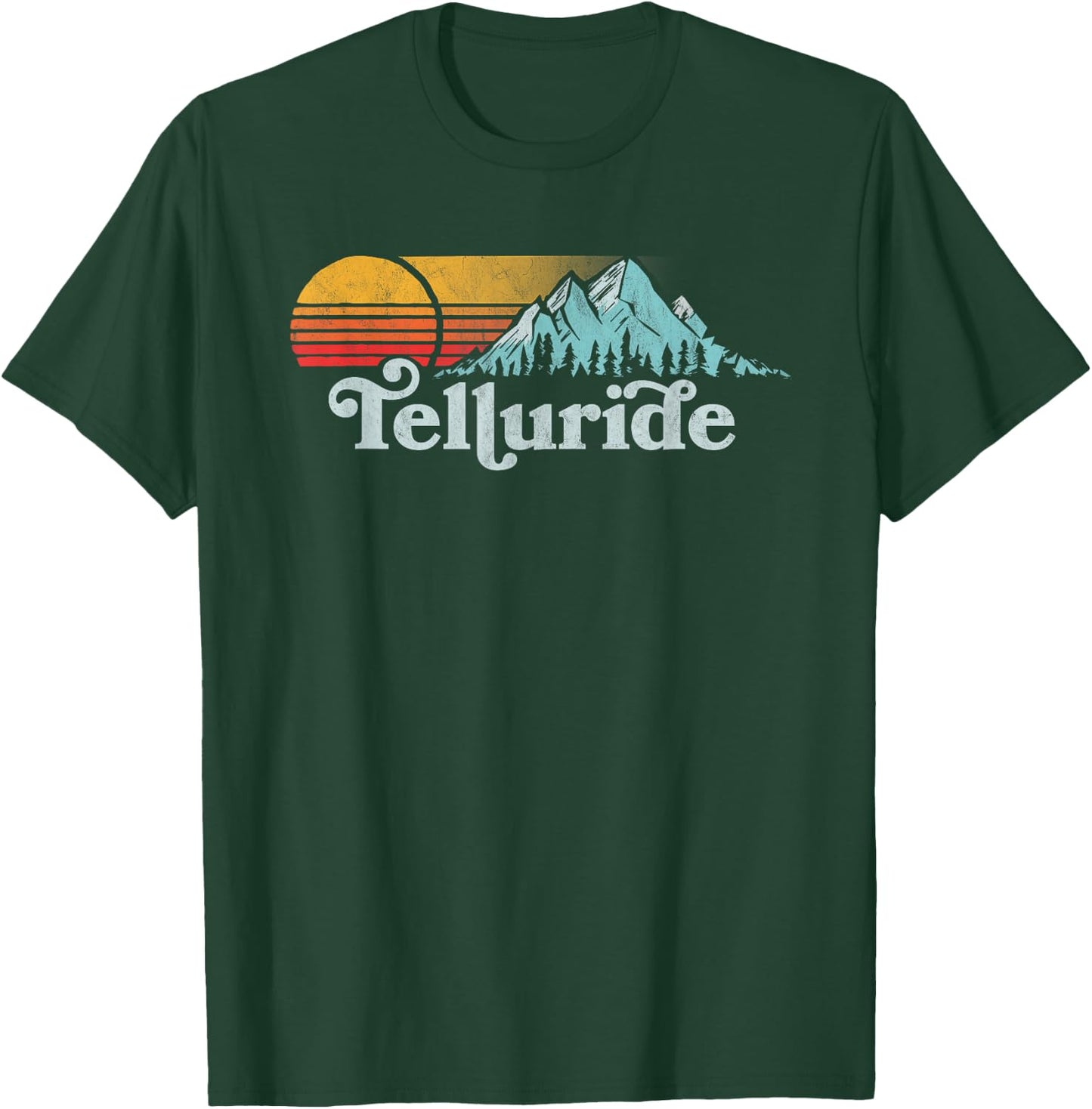 Vintage Telluride Retro Distressed Vibe Mountains 80s Sun T-Shirt - T-Shirt | Forest