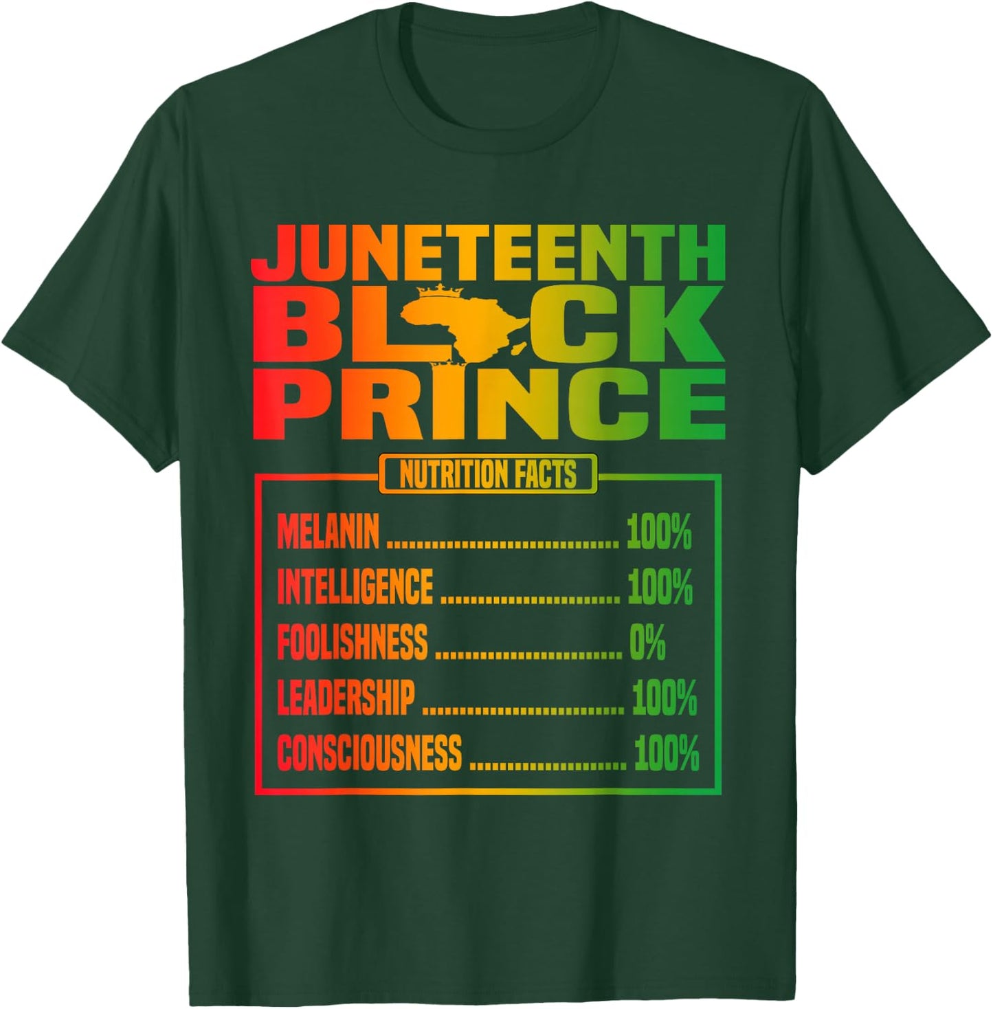 Juneteenth Kids Black Prince Nutritional Facts Freedom Day T-Shirt - T-Shirt | Forest
