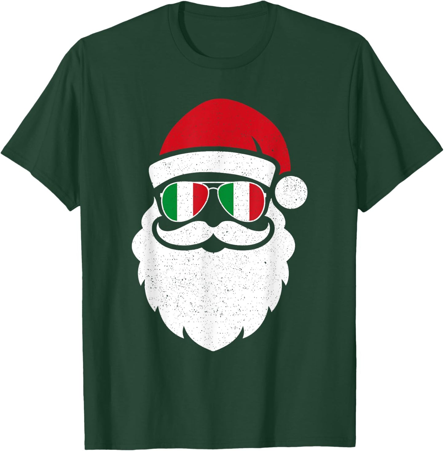 Funny Santa In Italy Flag Glasses Christmas Pajama Fun Xmas T-Shirt - T-Shirt | Forest
