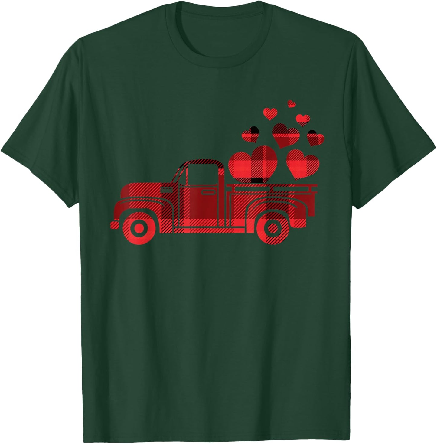 Valentines Plaid Pickup Truck Vintage Red Car Hearts T-Shirt - T-Shirt | Forest
