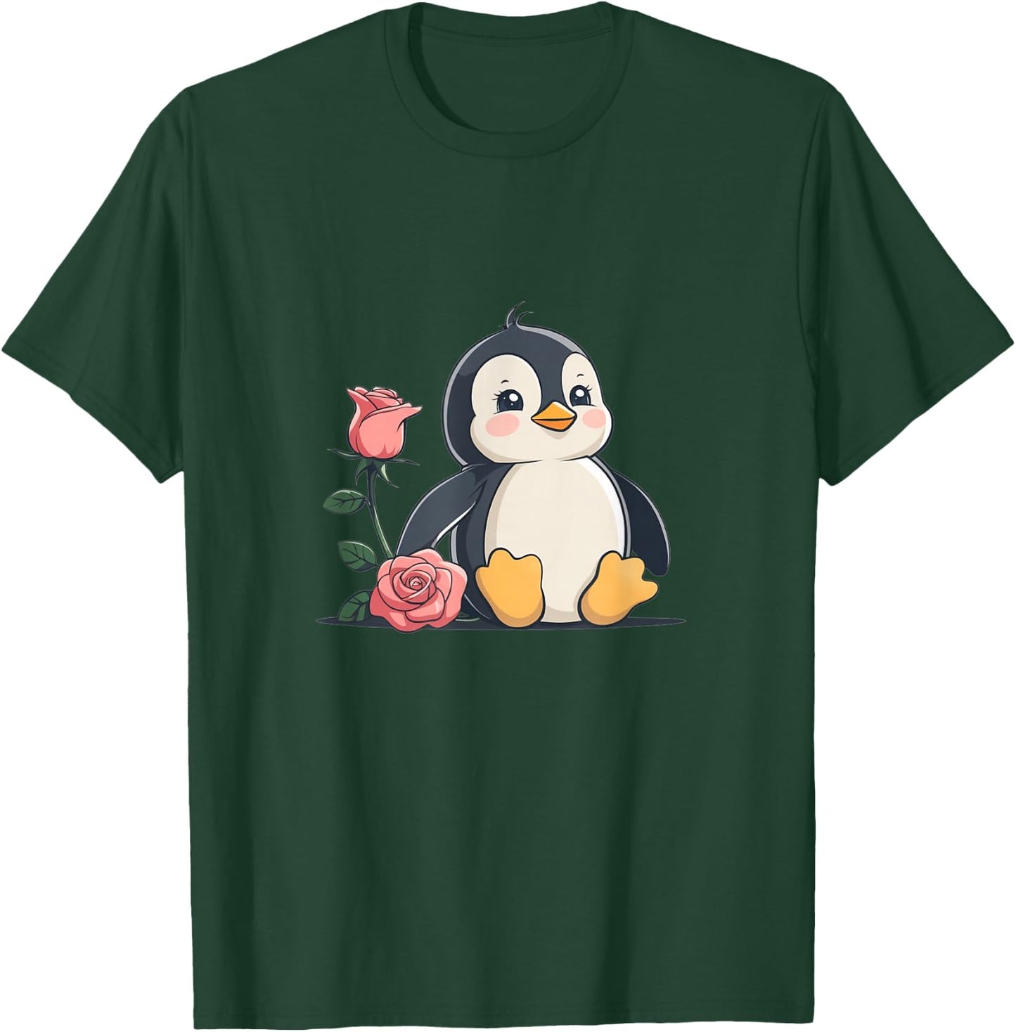 Cute Penguin with Rose Animal Illustration T-Shirt - T-Shirt | Forest