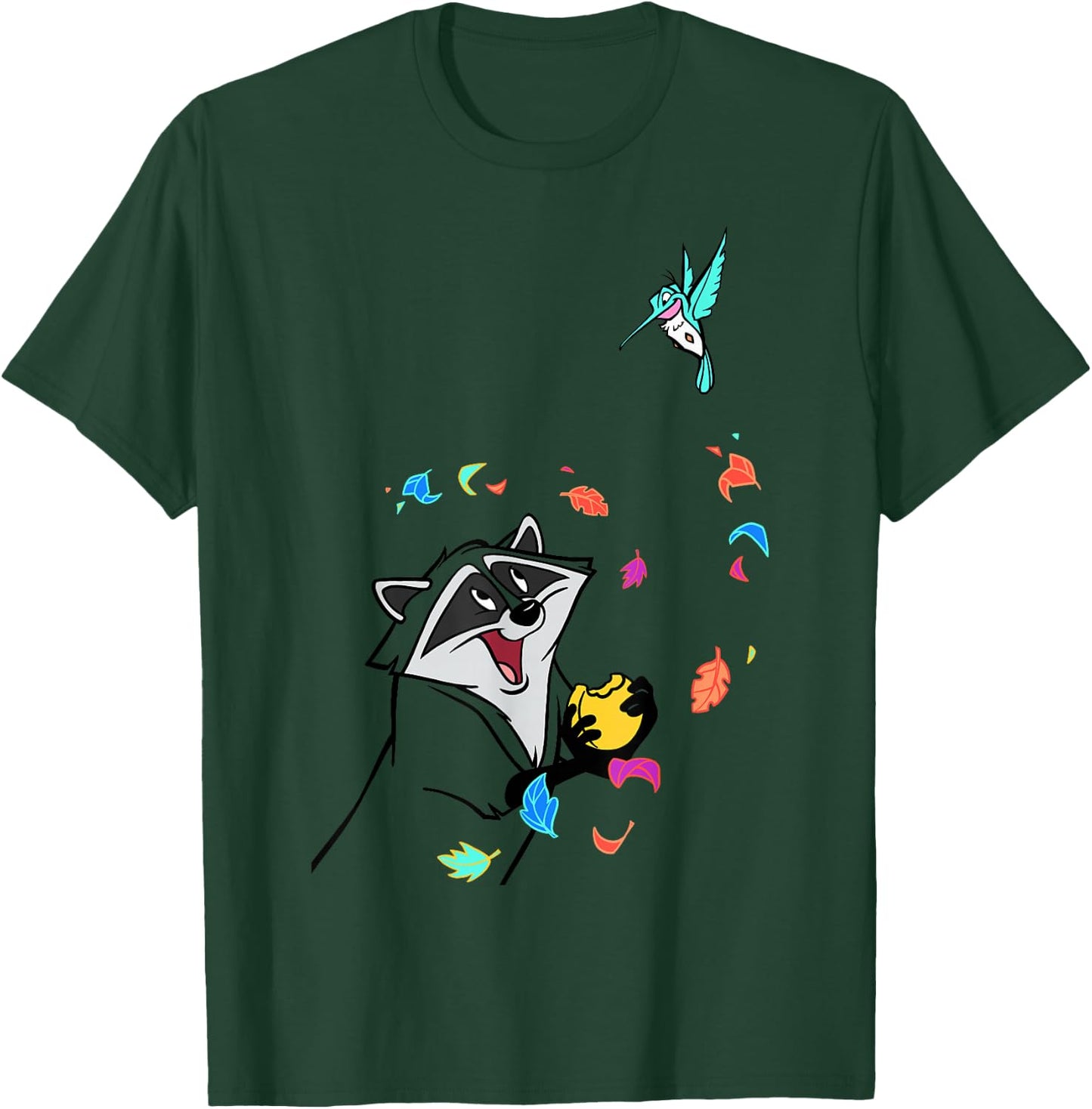 Disney Pocahontas Meeko Flit Colorful Leafs Fall T-Shirt - T-Shirt | Forest