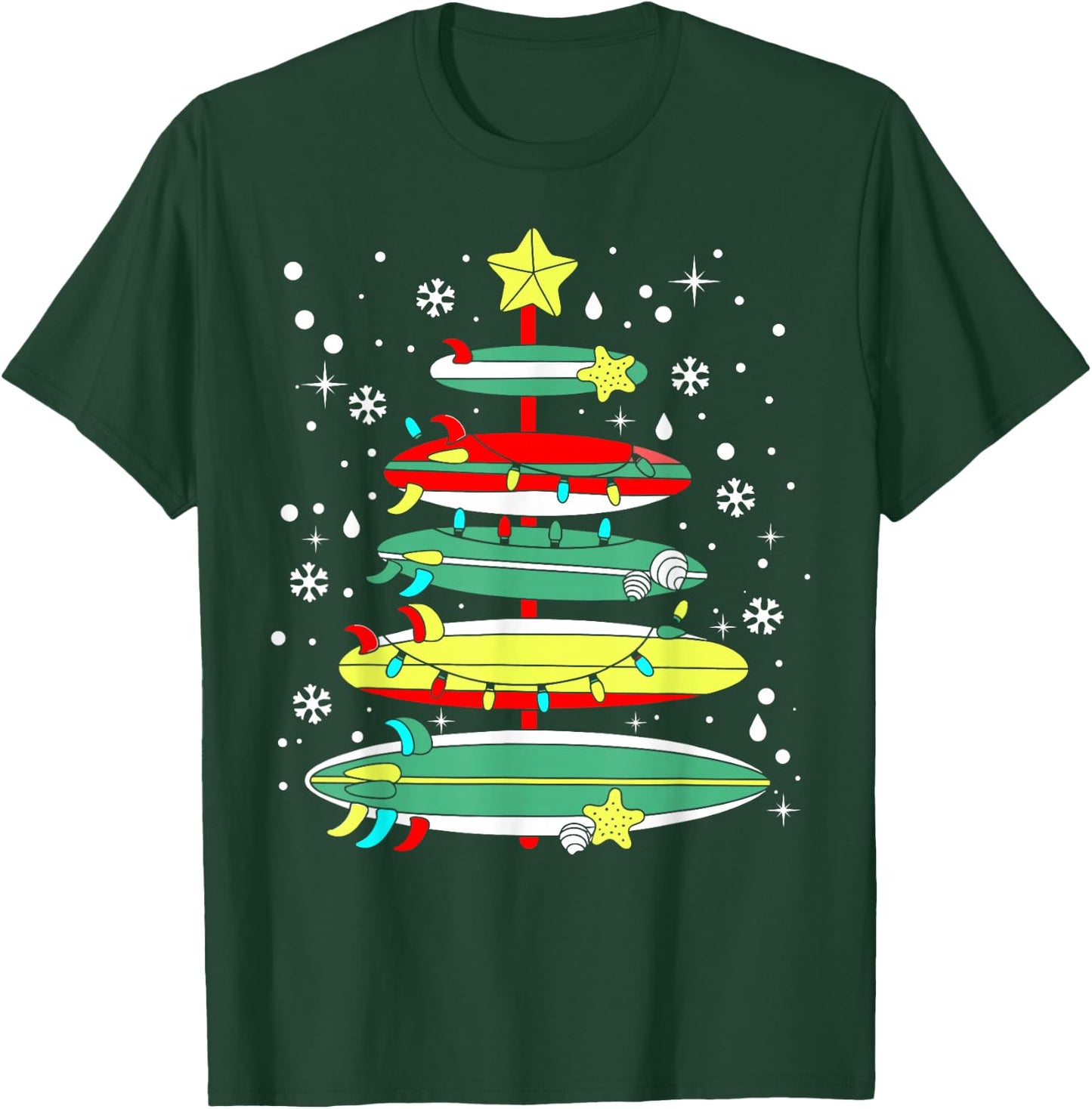 Surf Funny Surfboard Xmas Lights Surfing Christmas Tree T-Shirt - T-Shirt | Forest