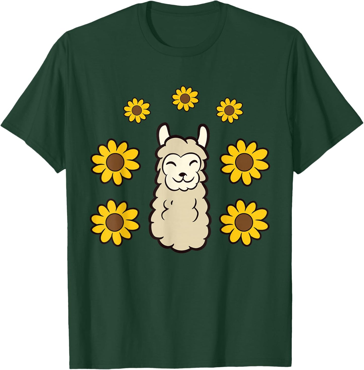 Cute Llama Summer Sunflower Kawaii Llama T-Shirt - T-Shirt | Forest