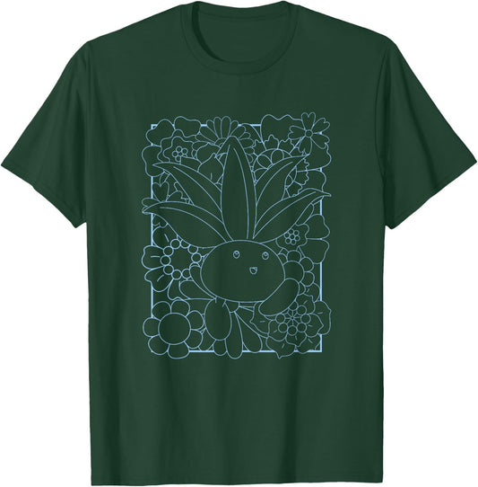 Pokémon Cute Oddish Outline Floral Framed Portrait T-Shirt - T-Shirt | Forest