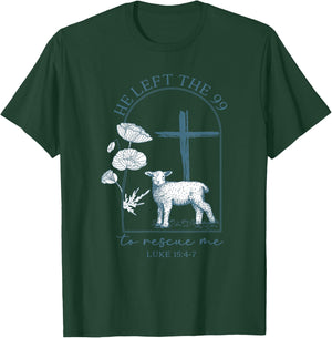 Retro He Left The 99 To Find Me Luke 15.4-7 T-Shirt - T-Shirt | Forest