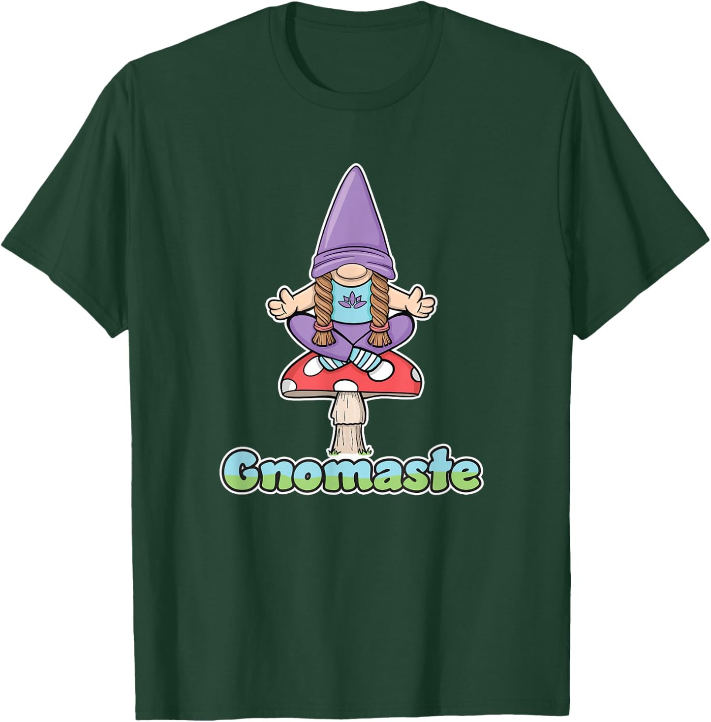 Gnomaste Yoga Meditating Gnome On Toadstool Mushroom Workout T-Shirt - T-Shirt | Forest
