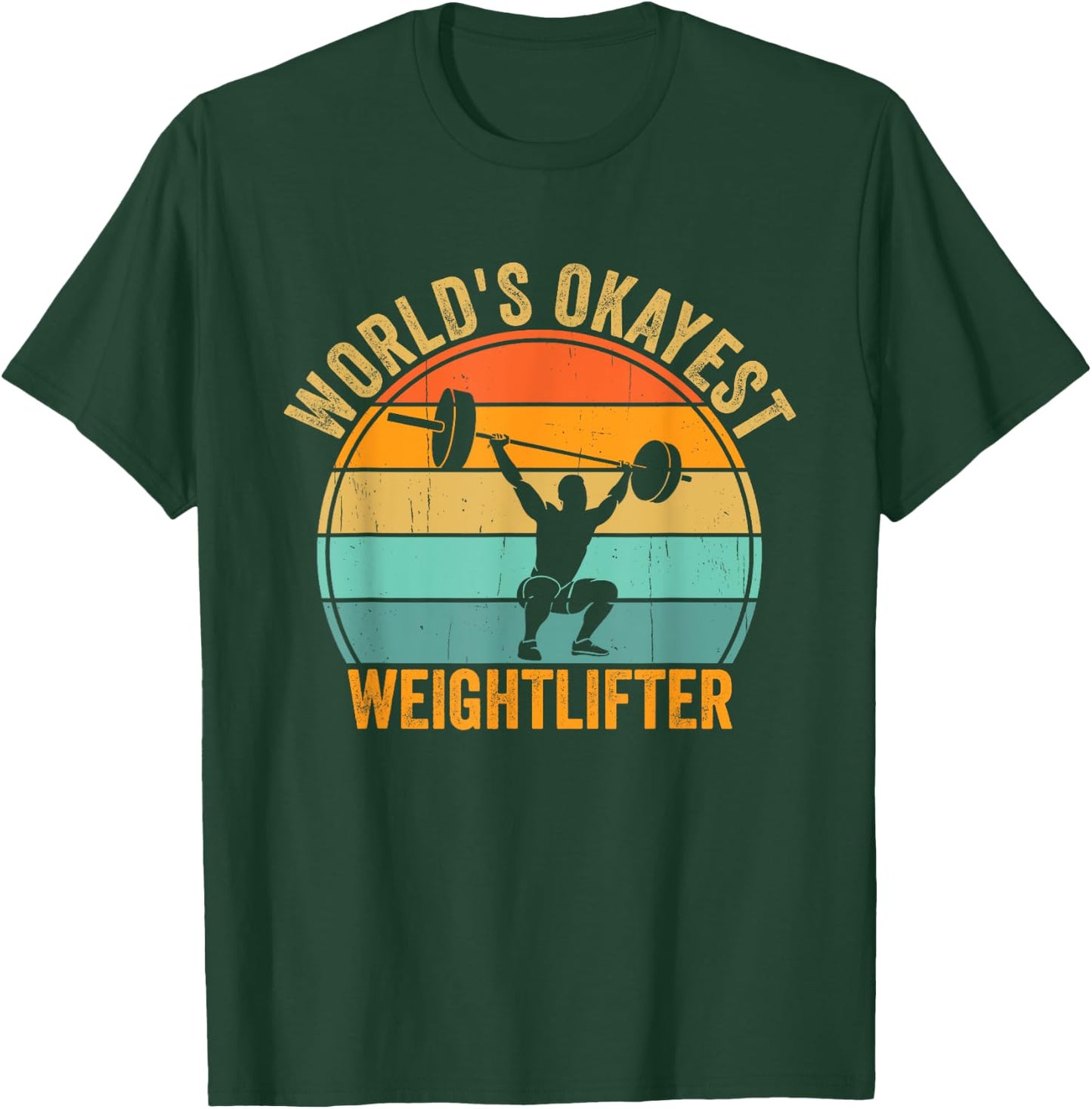 Funny World's Okayest Weightlifter Retro Gym Workout Humor T-Shirt - T-Shirt | Forest