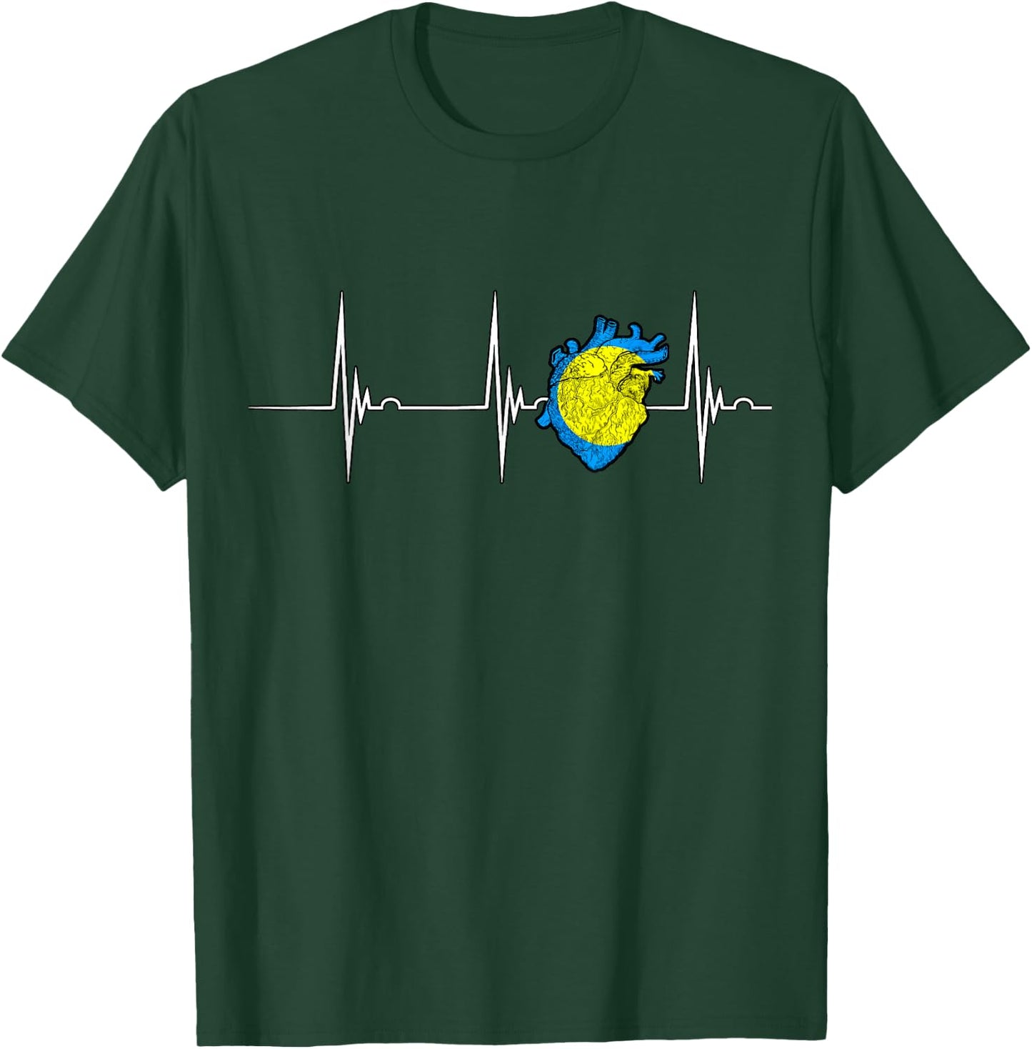 Palauan Pride Palauan Flag Heartbeat EKG Pulse Heart Palau T-Shirt - T-Shirt | Forest